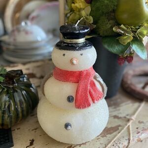 Pottery Barn Vintage Large 3 Tiered Snowman Candle 200 hour burn 8.75” tall